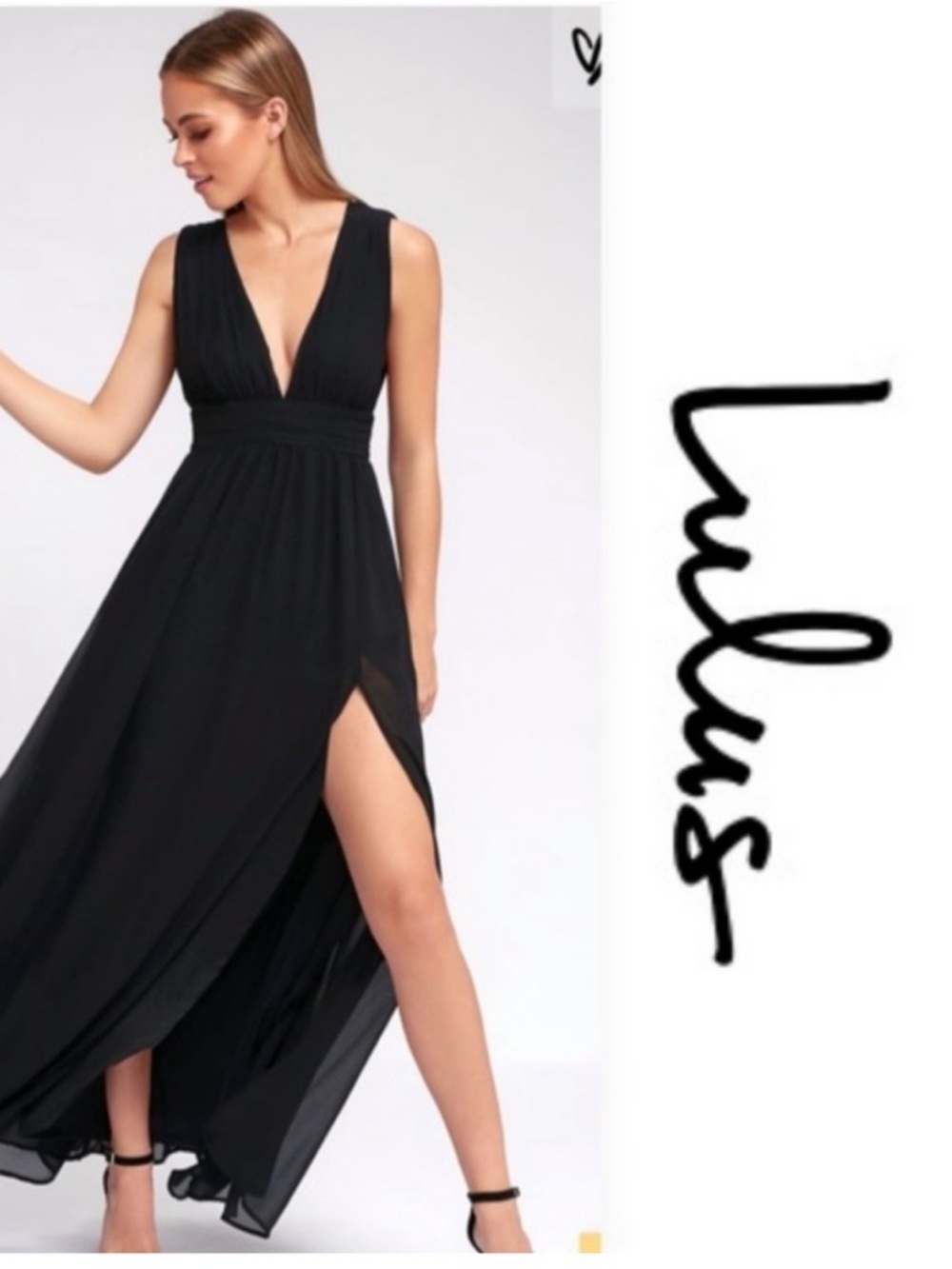 Lulu's Black Deep V-Neck Sleeveless Maxi Dress with High Slit